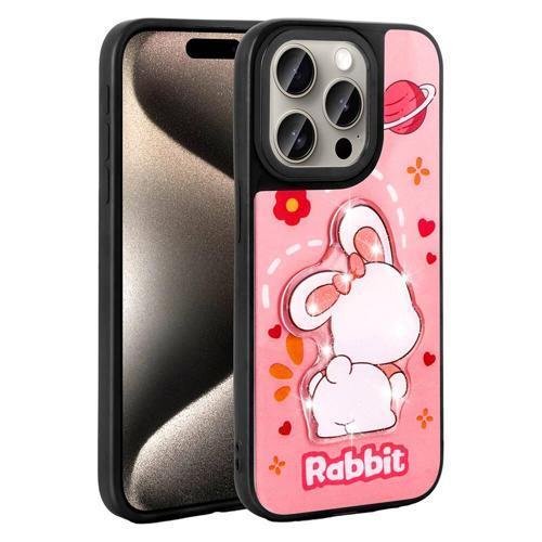 iPhone 15 Pro Kılıf Parlayan Kabartmalı İkonik Figürlü KHYR Amas Silikon Kapak - Pembe