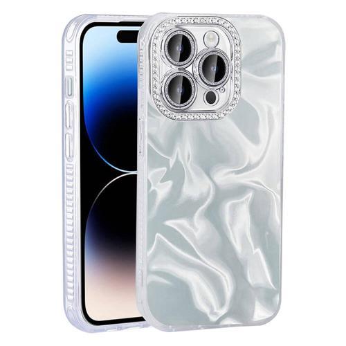 iPhone 14 Pro Max Kılıf Airbagli Parlak Taş Detay Tasarımlı KHYR Esila Kapak - Beyaz