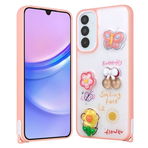 Galaxy A25 Kılıf Parlayan Simli Kabartma Figürlü KHYR Cevze Kapak - Pembe