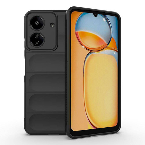 Redmi 13C Kılıf Esnek TPU Oyuklu Arka Yüzey Tasarımlı KHYR Etnik Silikon Kapak - Siyah