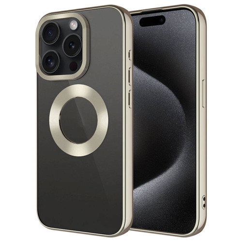 iPhone 15 Pro Uyumlu Tek Kamera Çerçeveli Logo Gösteren KHYR Omega Kılıf-Titanyum