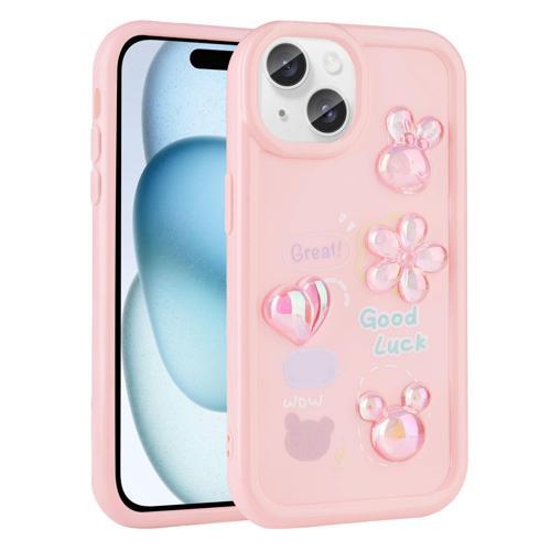 iPhone 14 Plus Uyumlu Kabartma Figürlü Parlak KHYR Toys Silikon Kılıf-Pembe
