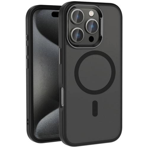 Apple iPhone 16 Pro Max Kılıf Magsafe Şarj Özellikli Parlak Kamera Çerçeveli KHYR Kost Kapak-Siyah