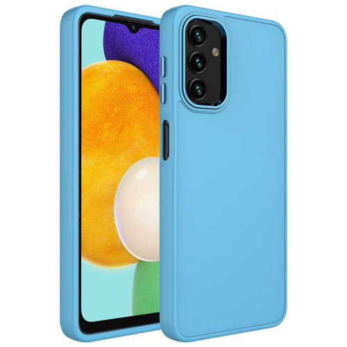 Galaxy A13 4G Kılıf Metal Çerçeve ve Buton Tasarımlı Silikon KHYR Luna Kapak - Sierra Mavi
