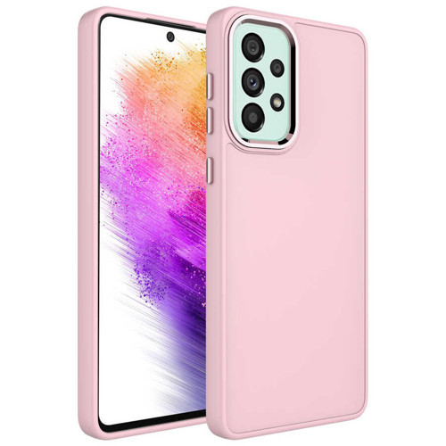 Galaxy A52 Kılıf Metal Çerçeve ve Buton Tasarımlı Silikon KHYR Luna Kapak - Pembe