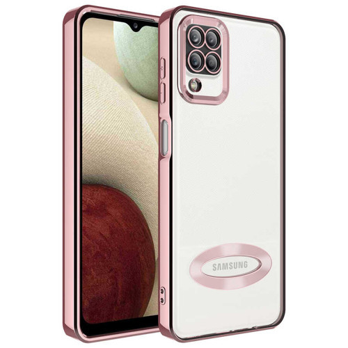 Galaxy A12 Kılıf Kamera Korumalı Logo Gösteren KHYR Omega Kapak - Rose Gold