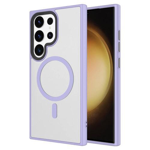Galaxy S24 Ultra Kılıf Sert PC Arka Yüzey Wireless Şarj Özellikli KHYR Flet Magsafe Kapak - Lila