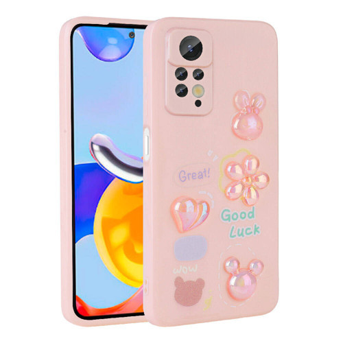 Redmi Note 12 Pro 4G Kılıf Kabartma Figürlü Parlak KHYR Toys Silikon Kapak - Pembe