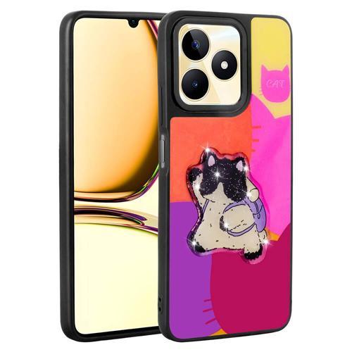 Realme C53 Kılıf Parlayan Kabartmalı İkonik Figürlü KHYR Amas Silikon Kapak - Mor