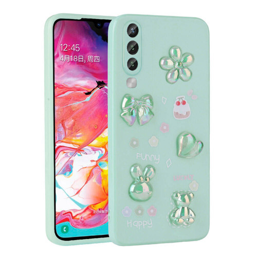 Galaxy A70 Kılıf Kabartma Figürlü Parlak KHYR Toys Silikon Kapak - Açık Yeşil