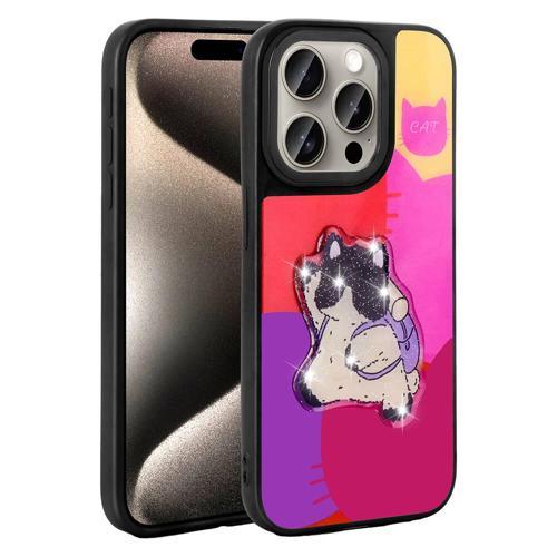 iPhone 15 Pro Kılıf Parlayan Kabartmalı İkonik Figürlü KHYR Amas Silikon Kapak - Mor