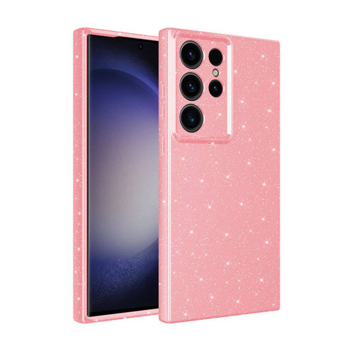 Galaxy S24 Ultra Kılıf Kamera Korumalı Simli Lüks KHYR Koton Kapak - Pembe