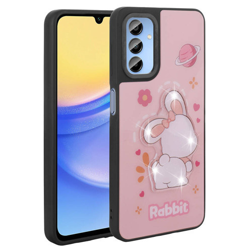 Galaxy A15 Kılıf Parlayan Kabartmalı İkonik Figürlü KHYR Amas Silikon Kapak - Pembe