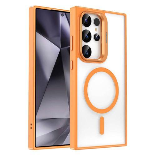 Galaxy S24 Ultra Kılıf Magsafe Şarj Özellikli Standlı KHYR Magsafe Klon Kapak - Turuncu
