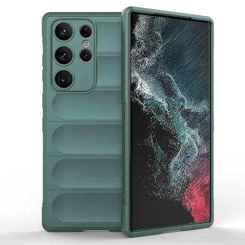 Galaxy S23 Ultra Kılıf Esnek TPU Oyuklu Arka Yüzey Tasarımlı KHYR Etnik Silikon Kapak - Koyu Yeşil