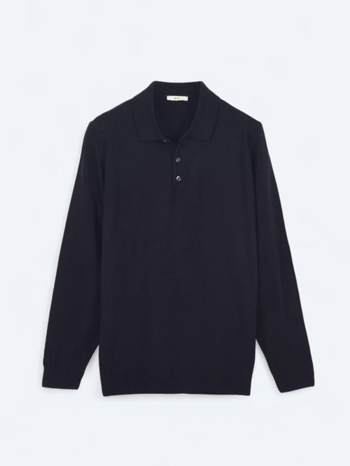 Lacivert Polo Yaka Düz Örgü Triko Kazak