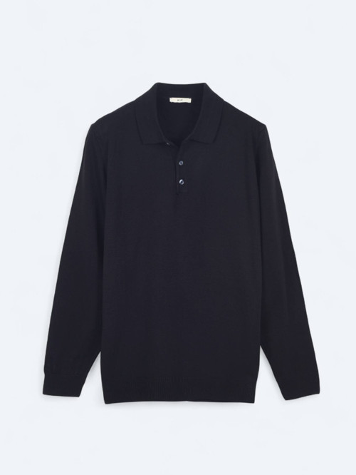 Lacivert Polo Yaka Düz Örgü Triko Kazak