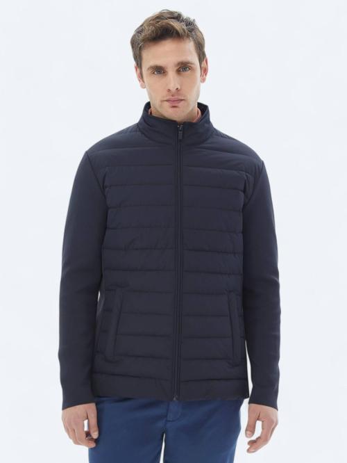 Lacivert Regular Fit Dik Yaka Casual Dokuma Mont