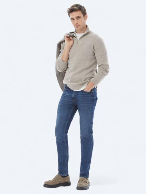 Lacivert Slim Fit Denim Pamuk Karışımlı Pantolon