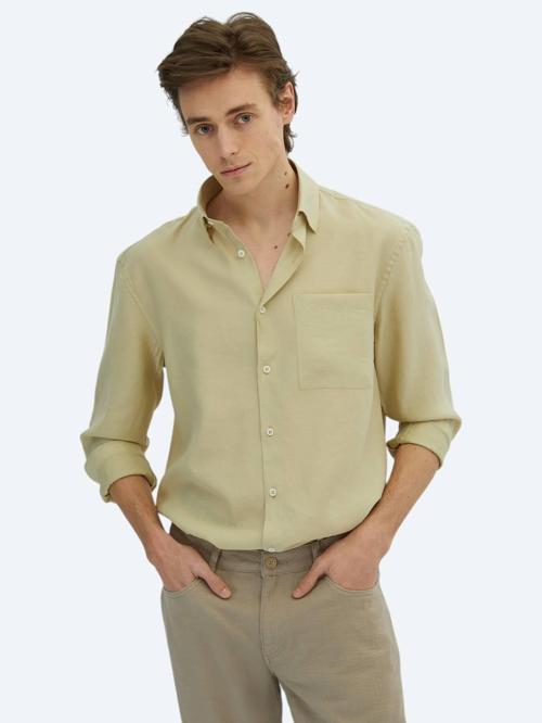 Limon Küfü Düz Oversize Fit Dokuma Casual Gömlek