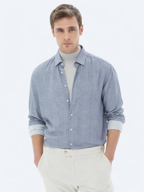 Mavi Desenli Regular Fit Dokuma Casual Gömlek