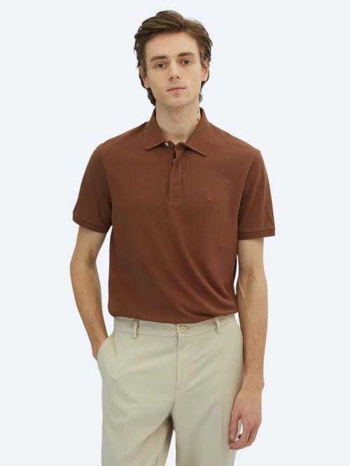 Kahverengi Düz Polo Yaka %100 Pamuk T-Shirt