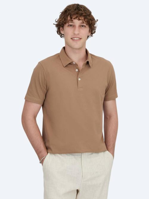 Kahverengi Polo Yaka Pamuk Karışımlı T-Shirt
