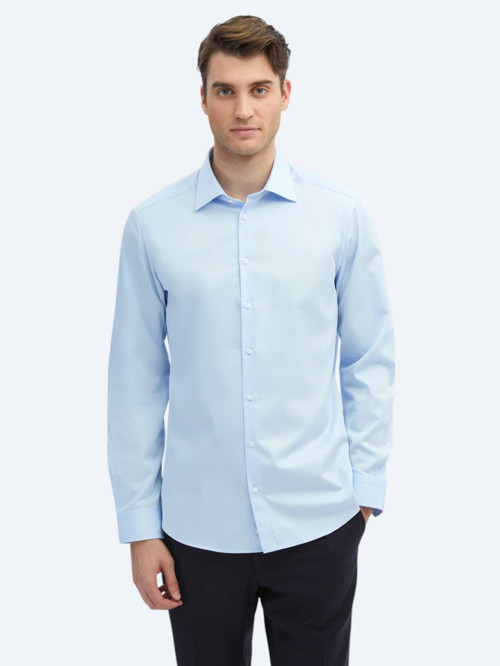 Koyu Mavi Düz Slim Fit Dokuma Klasik %100 Pamuk Gömlek