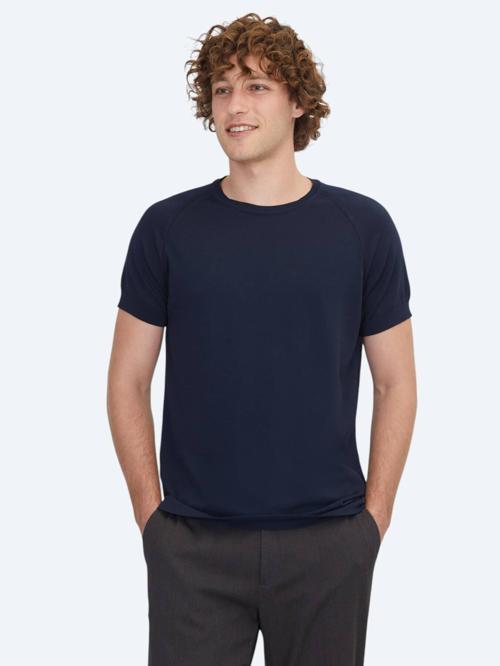 Lacivert Bisiklet Yaka Jakarlı Triko