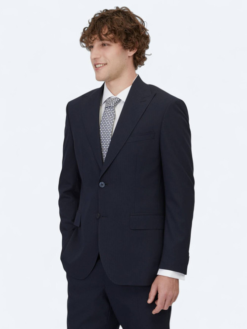 Lacivert Çizgili Modern Fit Takım Elbise