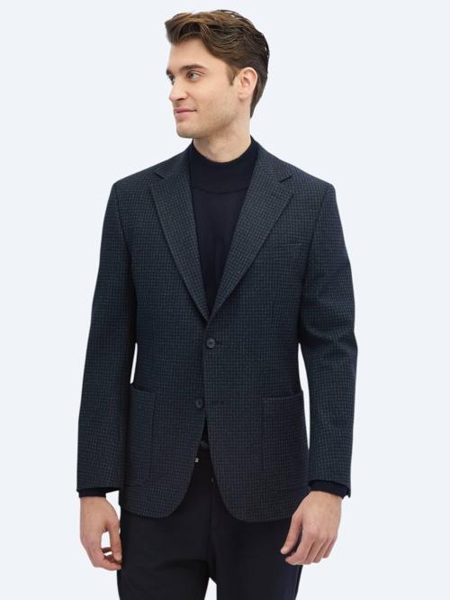 Lacivert Desenli Modern Fit Örme Ceket