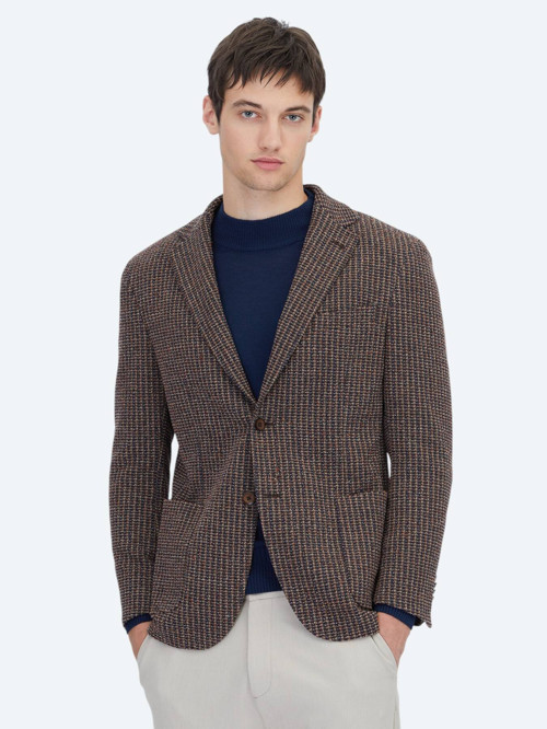 Lacivert Desenli Modern Fit Pamuk Karışımlı Örme Ceket