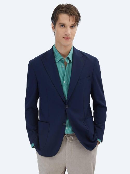 Lacivert Desenli Modern Fit Ceket