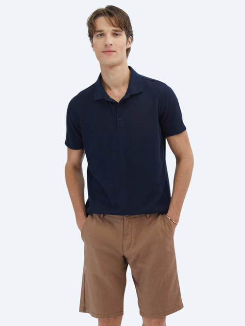 Lacivert Desenli Polo Yaka T-Shirt