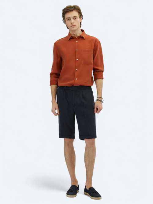 Lacivert Dokuma Carrot Fit Casual Bermuda