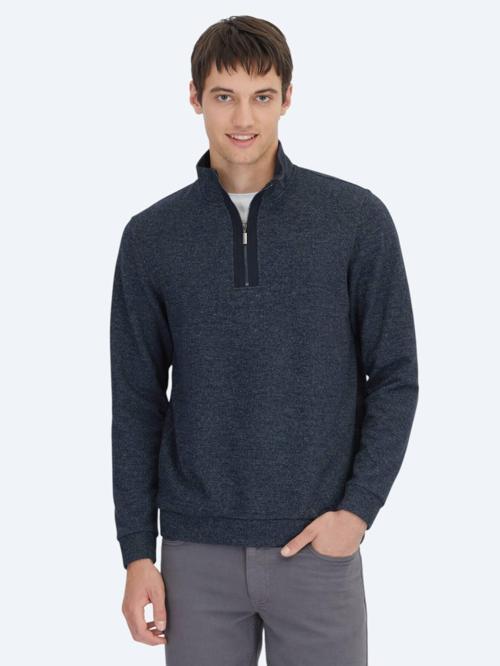 Lacivert Dik Yaka Çizgili Sweatshırt