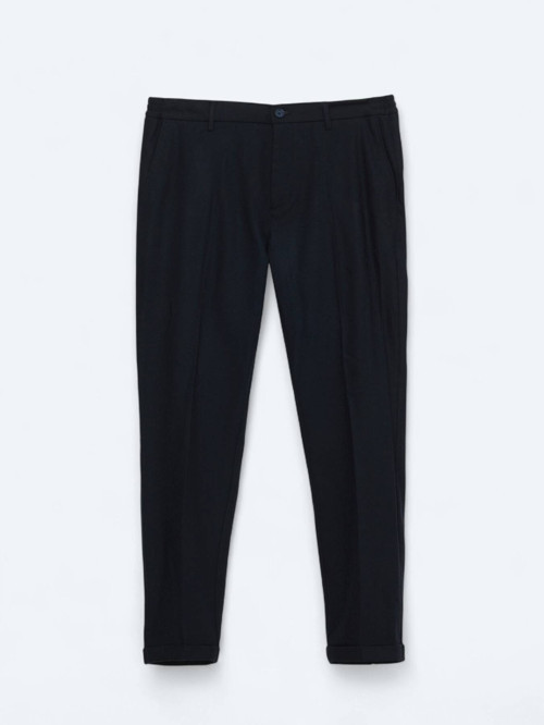 Lacivert Dokuma Jogging Fit Casual Yün Karışımlı Pantolon