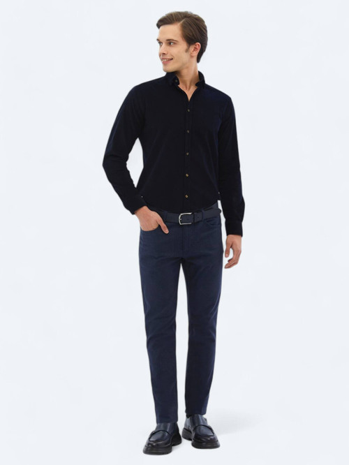 Lacivert Dokuma Slim Fit Casual Pamuk Karışımlı Pantolon