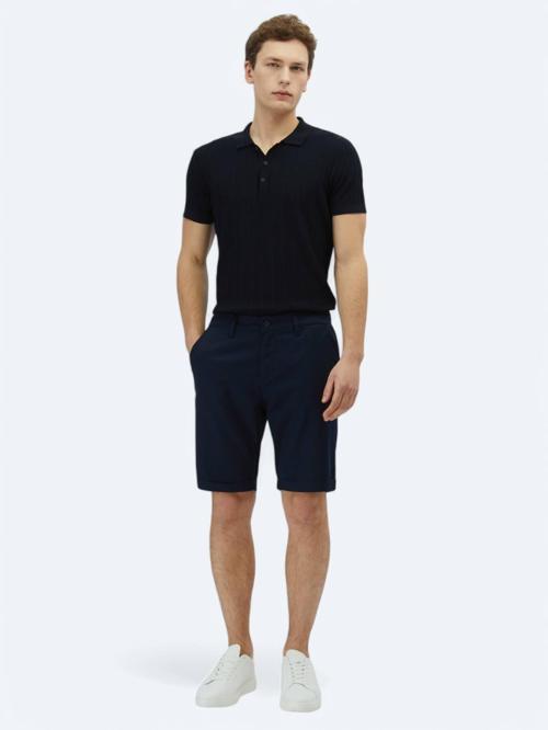 Lacivert Düz Dokuma Slim Fit Casual Pamuk Karışımlı Bermuda