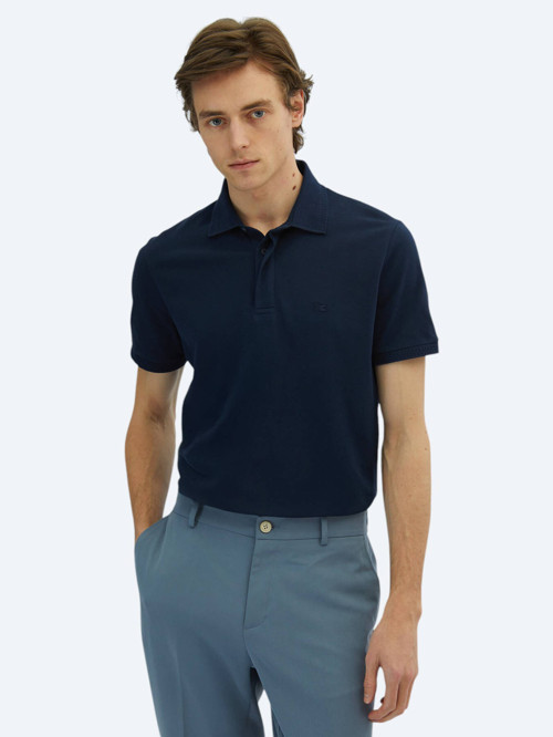 Lacivert Düz Polo Yaka %100 Pamuk T-Shirt