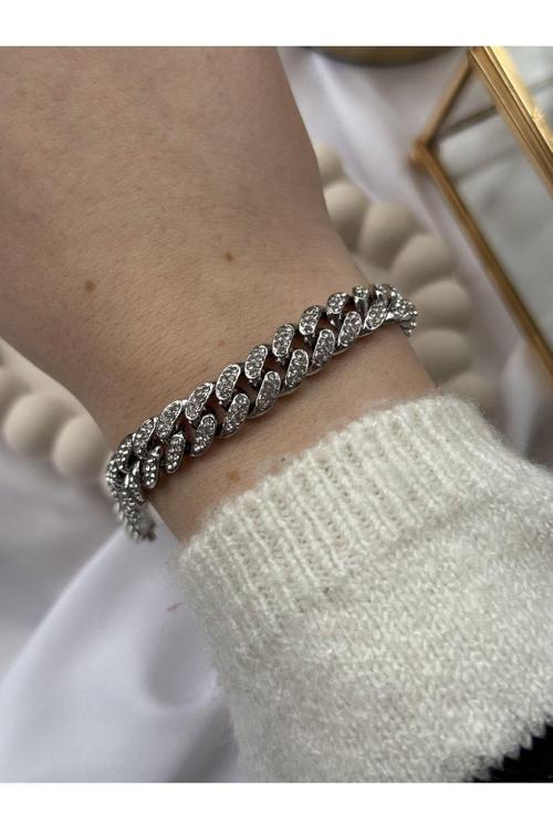 Silver Taşlı Zincir Bileklik