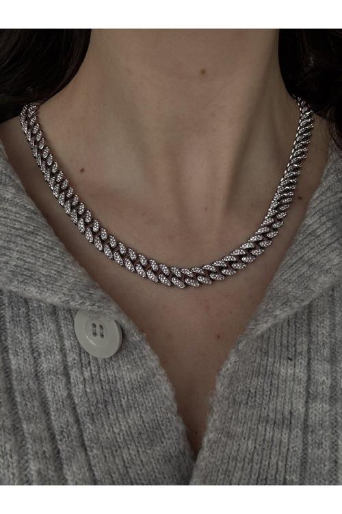 Silver Taşlı Vıp Zincir Kolye