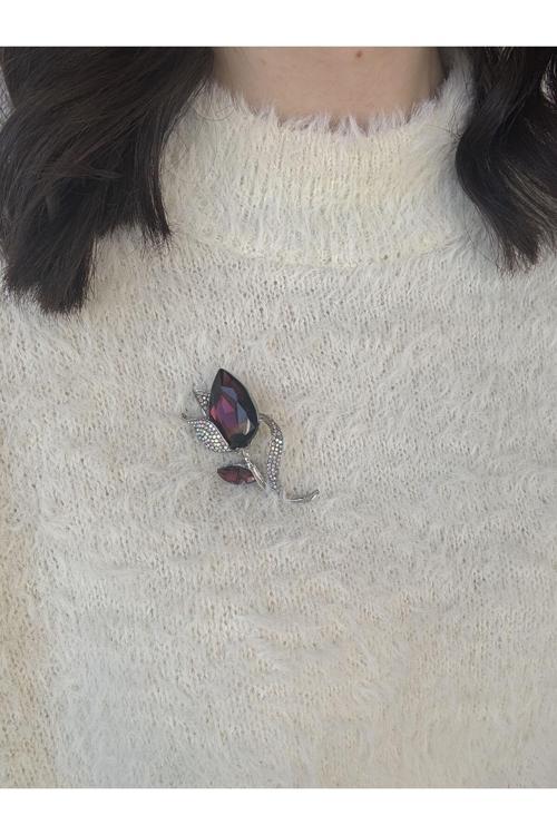 Mürdüm Lale Motif Broş