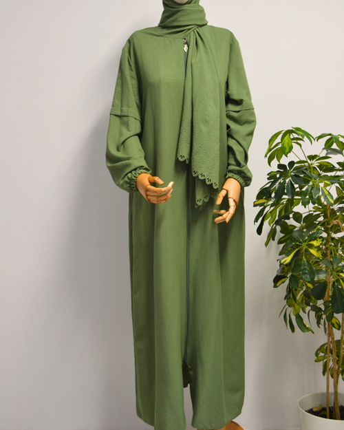 Kendinden Şallı Pamuklu Aerobin Kumaş Kadın Namaz Elbisesi / Ferace – 1-6 Beden Aralığı