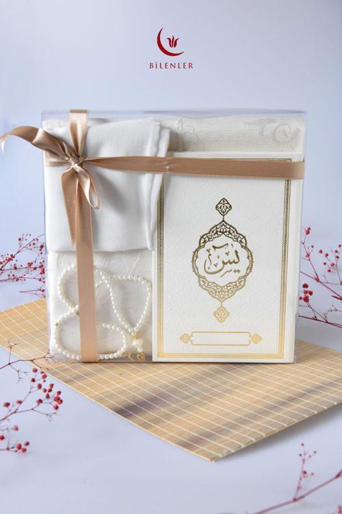 Termo Deri Yasin Kitabı Seccadeli  Eşarplı ve İnci Tesbihli Mevlüt  Set 1 Adet