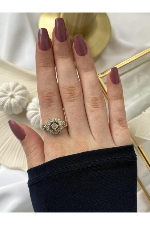 Geometrik Form Gold Yüzük