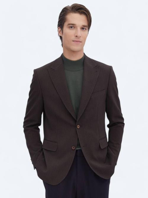 Kahverengi Çizgili Modern Fit Ceket