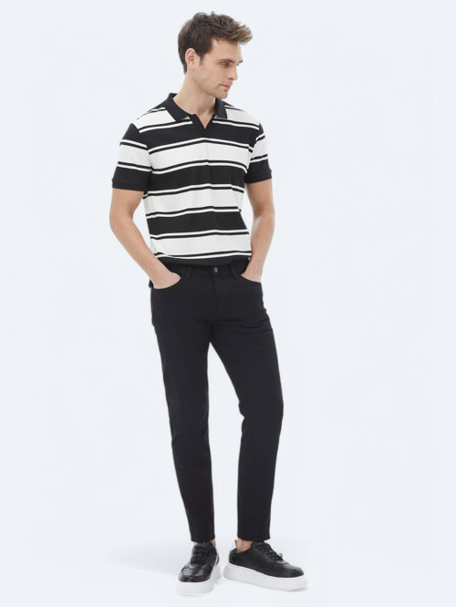 Siyah Slim Fit Denim Pamuk Karışımlı Pantolon