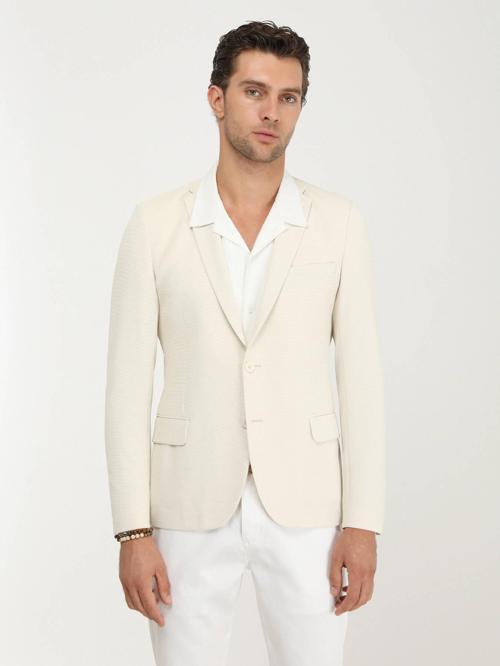 Ekru Düz Slim Fit Örme Ceket