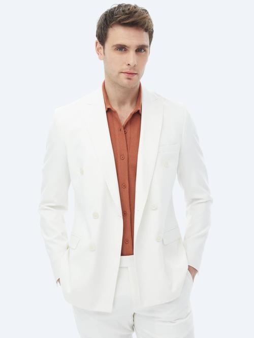 Ekru Düz Slim Fit Takım Elbise